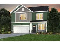 Charming two-story home featuring green siding, stone accents, and a well-manicured front lawn at 5925 Sterling Dr, Whitestown, IN 46075
