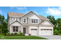 Stunning two-story home with white brick, gray siding, and a welcoming two-car garage at 4316 Persian St, Greenwood, IN 46143