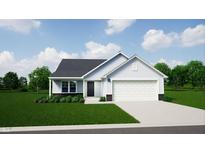 Charming single-story home featuring a black door, lush green lawn, and attached two car garage at 278 Evening Bay Ct, Pendleton, IN 46064