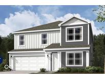 Charming two-story home with a modern design and a two-car garage and white and gray siding at 9334 Hemingway Dr, Indianapolis, IN 46239