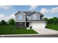 Charming two-story home with gray siding, black brick accents, and a two-car garage at 5002 Jasper Ridge Blvd, Indianapolis, IN 46235