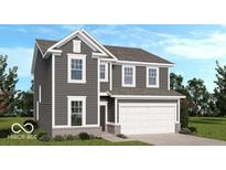 Charming two-story home with gray siding, white trim, and an attached two-car garage at 2151 Bear Oak Way, Shelbyville, IN 46176