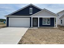 Charming one-story home with navy siding, white trim, a concrete driveway and an attached two-car garage at 1175 Mcbride St, Greenfield, IN 46140