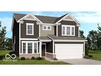 Charming two-story home featuring a two-car garage and a mix of dark siding and brick accents at 7501 Firecrest Ln, Camby, IN 46113
