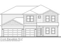 Detailed front elevation showcases architectural design, including a two-car garage and dormer windows at 235 Highland Ave, Danville, IN 46122