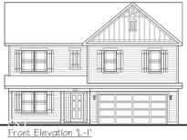 Illustration of a two-story house with a two-car garage and simple, symmetrical window placements at 1704 Winn Ct, Fortville, IN 46040