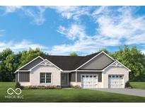 Charming single-story home boasts a brick facade, complemented by a well-manicured lawn and a convenient two-car garage at 1550 Fox Hollow Dr, Martinsville, IN 46151