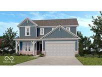 Charming two-story home featuring a light blue exterior, white trim, and attached two-car garage at 430 Louisiana Dr, Pittsboro, IN 46167