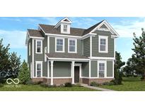 Charming two-story home with a covered porch, detailed trim, and green siding at 9148 Anthem Ave, Plainfield, IN 46168