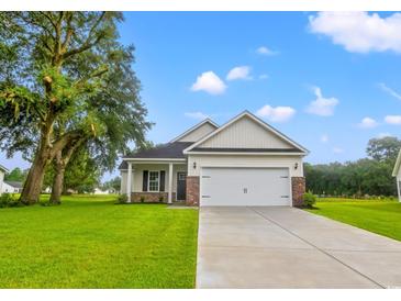 One-story house with a white two-car garage and nicely landscaped lawn at 85 Millsite Ct., Georgetown, SC 29440