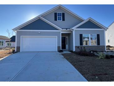 Two-story house with gray siding, white garage door, and landscaping at 313 Mayflower Dr., Calabash, NC 28467