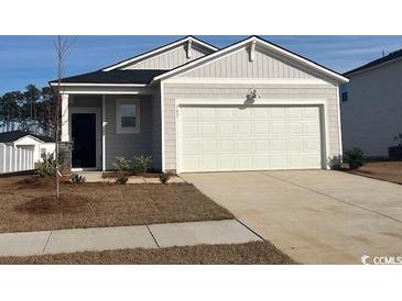 One story home with gray siding, white trim, and a two-car garage at 707 El Pepino Loop, Longs, SC 29568