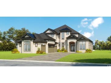 Stunning two-story home boasts a manicured lawn, arched entry, and multi-car garage at 372 Chamberlin Rd., Myrtle Beach, SC 29588