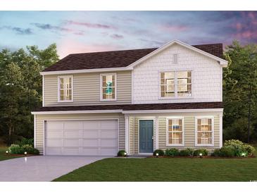 Charming two-story home features a front yard, garage, and a mix of vertical and shake siding at 1008 Maple View Rd., Supply, SC 28462
