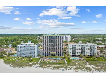 Aerial view of oceanfront resort complex with multiple buildings, pools, and beach access at 6804 N Ocean Blvd. # 1537, Myrtle Beach, SC 29572