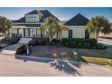 Green house with palm trees, front porch, and landscaping at 1204 Wading Heron Rd., North Myrtle Beach, SC 29582