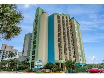 Meridian Plaza building exterior, featuring a modern design and oceanfront location at 2310 North Ocean Blvd. # 605, Myrtle Beach, SC 29577