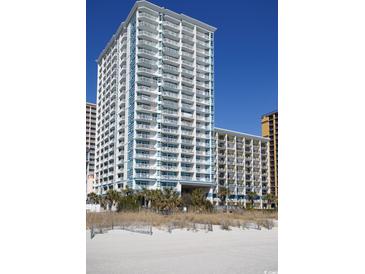 High-rise condo building with multiple balconies and direct beach access at 2504 N Ocean Blvd. # 832, Myrtle Beach, SC 29577