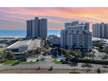 Aerial view of the community, showing multiple buildings and oceanfront location at 161 Seawatch Dr. # 610, Myrtle Beach, SC 29572