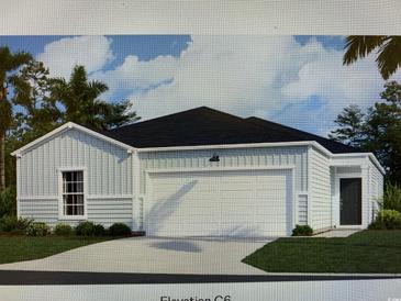 One-story home with white siding and a two-car garage at 1349 Palm Springs Paloma Dr, Longs, SC 29568