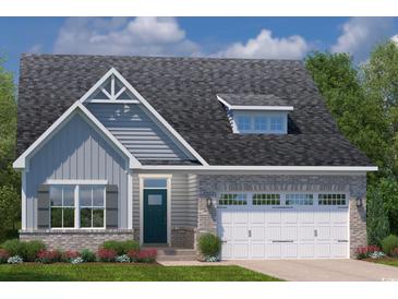 Craftsman style home with gray siding, brick accents, and a two-car garage at 2286 Hazel Way, Longs, SC 29568