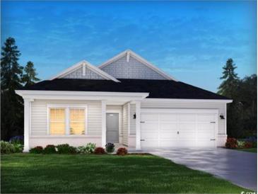 One-story home with white siding, a two-car garage, and a neatly landscaped lawn at 3091 Dover Branch Dr., Little River, SC 29566