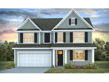 Two-story house with gray siding, white trim, and a two-car garage at 6048 Forest Dell Ct, Myrtle Beach, SC 29579