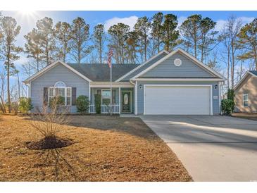 Gray house with white garage door and American flag,landscaped yard at 352 Beulah Circle, Conway, SC 29527