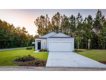 Charming single-story home featuring a two-car garage and a well-manicured lawn at 1375 Palm Springs Paloma Dr, Longs, SC 29568