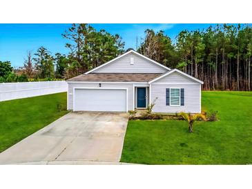 Charming single-story home features a manicured lawn, concrete driveway, and an attached one-car garage at 519 Grass Fern Ct., Longs, SC 29568