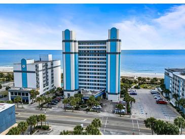 Beautiful blue and white oceanfront building with convenient parking and stunning beach access at 2300 N Ocean Blvd. # 1037, Myrtle Beach, SC 29577