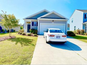 Charming single-story home featuring a well-manicured lawn, a one-car garage, and tasteful landscaping at 162 Mountain Ash Ln., Myrtle Beach, SC 29579