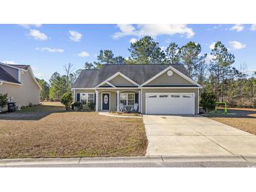 Charming single-story home with a well-manicured front yard and a two-car garage at 825 Payne Ct., Conway, SC 29526