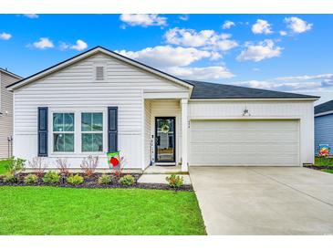 Charming single-Gathering home with a well-manicured lawn, two-car garage, and inviting front entrance at 694 Harrison Mill St., Myrtle Beach, SC 29579