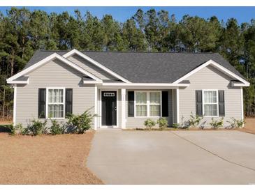 Charming single-story home with gray siding, black shutters, and a well-manicured lawn and driveway at 106 Berkman Ct., Conway, SC 29527