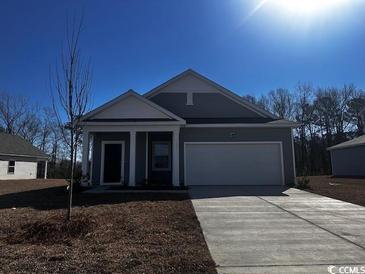 Charming single-story home showcasing a well-manicured lawn and attached two car garage at 664 Castillo Dr., Loris, SC 29569