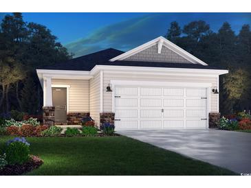 Charming single Gathering home showcasing a two-car garage and well-maintained landscaping at 854 Cypress Preserve Circle, Longs, SC 29568