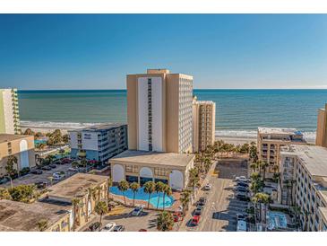 Stunning aerial view of oceanfront resort with pool and panoramic views of the beach at 1207 Ocean Blvd. S # 50801, Myrtle Beach, SC 29577