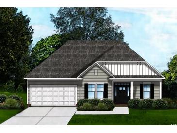 Charming single-story home with a welcoming front porch, attached garage, and manicured landscaping at 1209 Mill Banks Dr., Longs, SC 29568