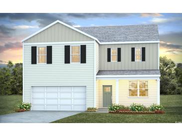 Charming two-story home with white siding, black shutters and an attached two-car garage at 356 Rookroost Circle, Conway, SC 29526