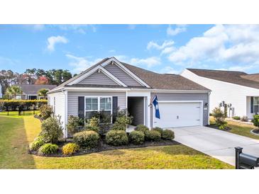 Charming one-story home with manicured lawn, attached garage, and South Carolina state flag at 351 Firenze Loop, Myrtle Beach, SC 29579