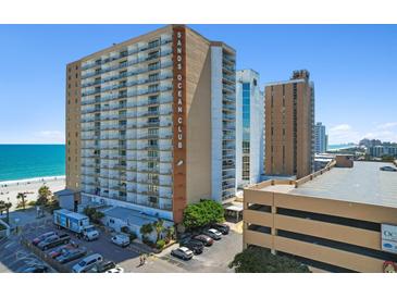 View of the Sands Ocean Club, a high-rise condo building with balconies overlooking the beach at 9550 Shore Dr. # 1026, Myrtle Beach, SC 29572