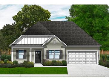 Charming one-story home featuring a front-facing garage and a beautifully manicured lawn with lush greenery at 1041 Jase Dr., Longs, SC 29568