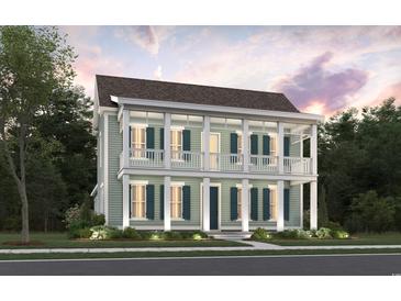 Charming two-story home with a double porch, dark shutters and manicured landscaping at 1079 Milford Way, Myrtle Beach, SC 29588
