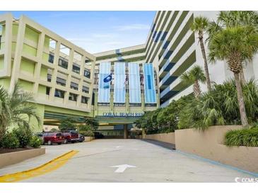 Exterior view of the Coral Beach Resort entrance at 1105 South Ocean Blvd. # 806, Myrtle Beach, SC 29577