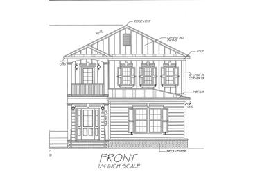 Detailed rendering of a two-story home with cement siding, brick veneer, and a quaint second-story balcony at 1348 Rue De Jean Ave., Myrtle Beach, SC 29579