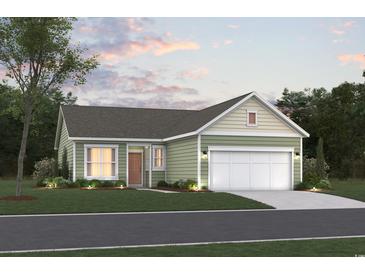 Charming single-story home features a two-car garage, manicured lawn, and welcoming curb appeal at 907 Inlet Keys St., Murrells Inlet, SC 29576