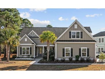 Charming single-story home with neutral siding, a palm tree, manicured landscaping, and a cozy, inviting entrance at 1196 Fiddlehead Way, Myrtle Beach, SC 29579