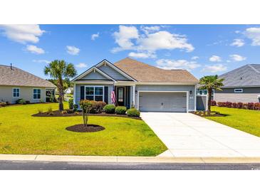 Charming home with manicured lawn, palm trees, and an American flag waving in the breeze at 179 Hyacinth Loop, Murrells Inlet, SC 29576
