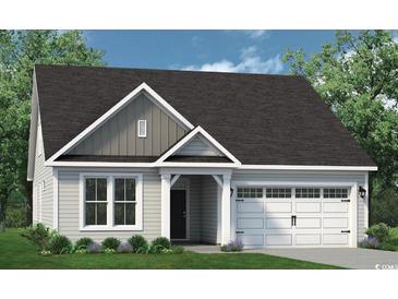 Charming one-story home featuring gray siding, white trim, and an attached two-car garage at 2158 Gooseberry Way, Longs, SC 29568